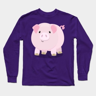 Cute pink pot bellied pig cartoon illustration Long Sleeve T-Shirt